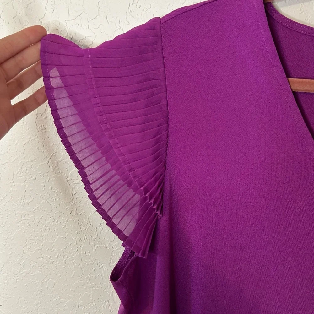 Adrianna Papell V-Neck Top with Pleated Flutter Sleeves purple blouse Size XL - Picture 3 of 6